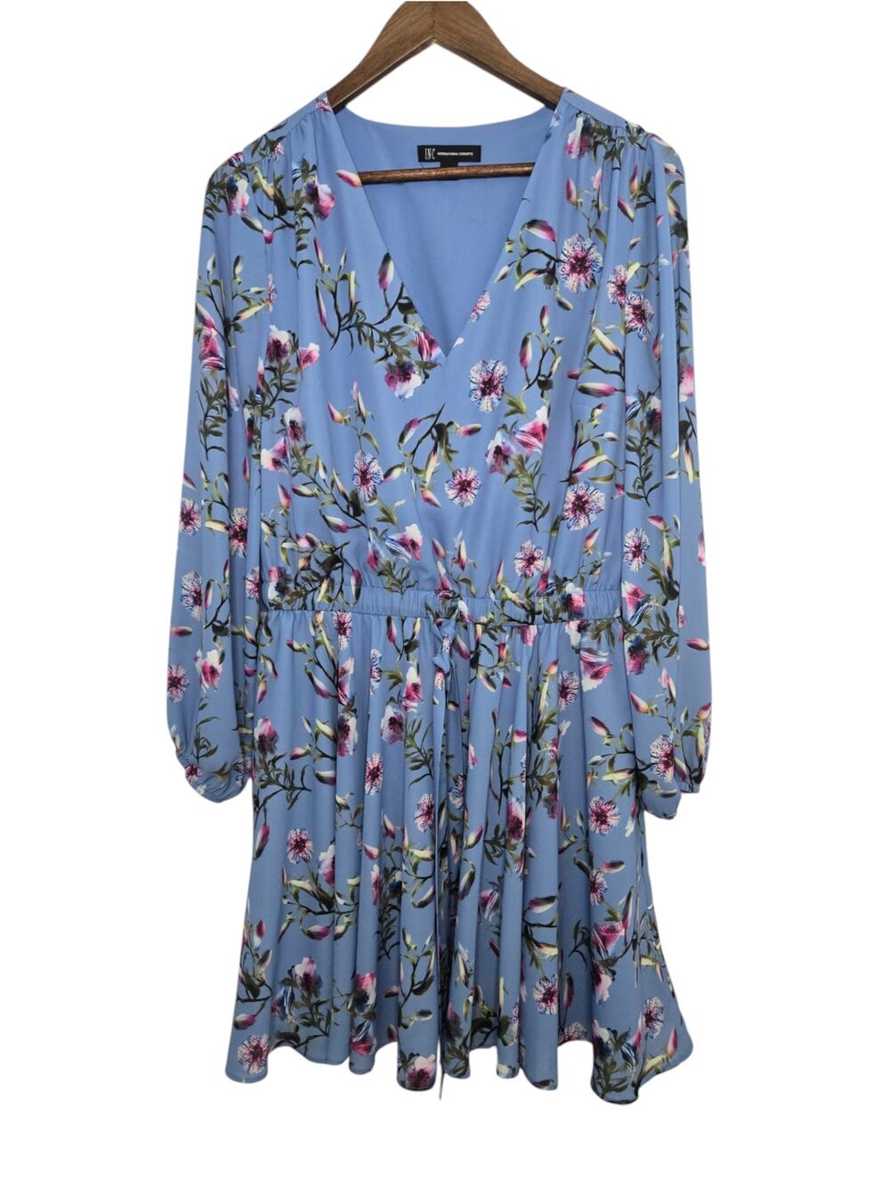 INC International Concepts Women’s Blue Floral Long Sleeve Dress – Size L